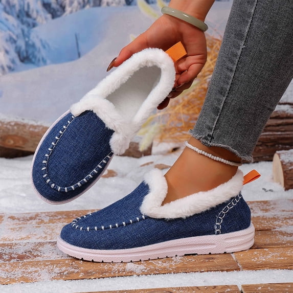 VerPetridure Boots for Women Winter Slip on Snow Boots Warm Winter Shoes & Casual Plush Short Boots, Blue Size 7