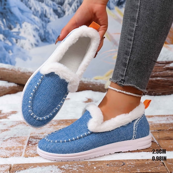 VerPetridure Boots for Women Winter Slip on Snow Boots Warm Winter Shoes & Casual Plush Short Boots, Light Blue Size 5.5