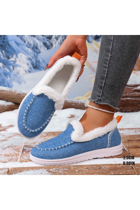 Boots for Women​ Winter ​Slip on Snow Boots​ Warm Winter Shoes​ & ​Casual Plush Short Boots, Light Blue Size 6