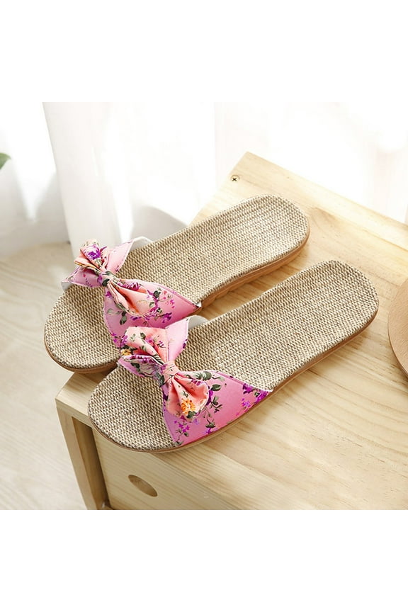 Bow Slippers for Women, Comfy Indoor House Shoes, Open Toe Slides with Arch Support for Summer