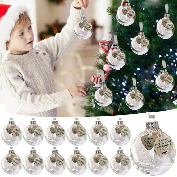 GERsome Christmas Memorial Ornaments Angel Feather Ball,A Piece of My Heart is in Heaven,Christmas Tree Memorial Hanging Pendant Gift for Mom,Dad,Grandma,Grandpa,etc.3.15''/80 mm