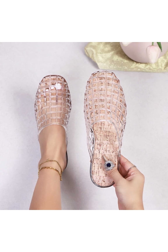 Clear Jelly Mesh Slide Sandals for Women Slip on Closed Toe Flats Sandals Summer Beach Jelly Shoes, White Size 7.5