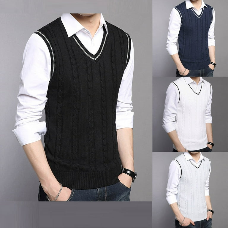 VerPetridure Clearance 2023 Men's Cotton Relaxed Fit Sweater Vests Knit V  Neck Sleeveless Sweater Winter Warm Pullover Sweater Tops