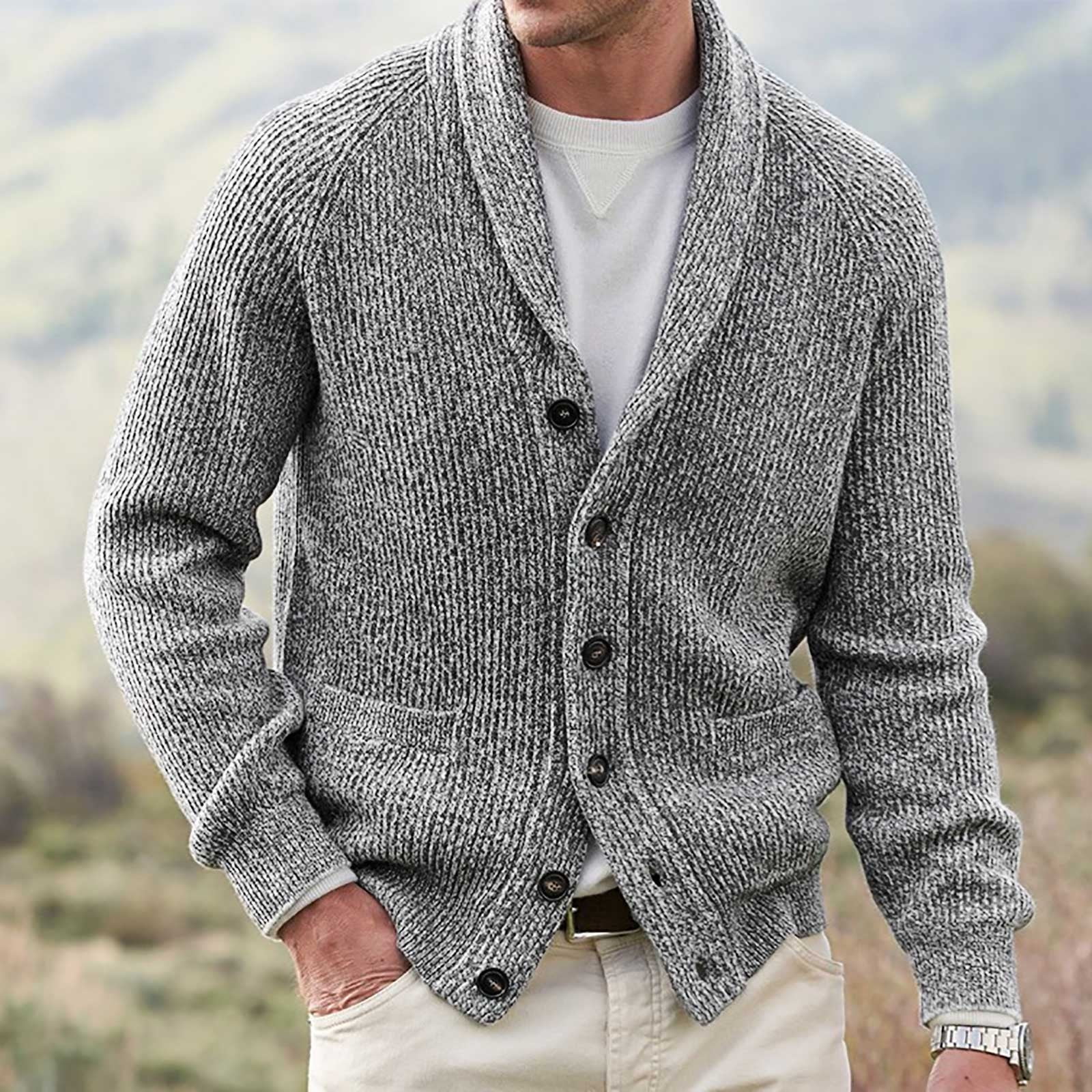 VerPetridure Clearance 2023 Men's Shawl Collar Cardigan Sweater Long Sleeve  Button Down Knitted Sweaters Loose Fit Cardigan Sweater Winter Solid Warm