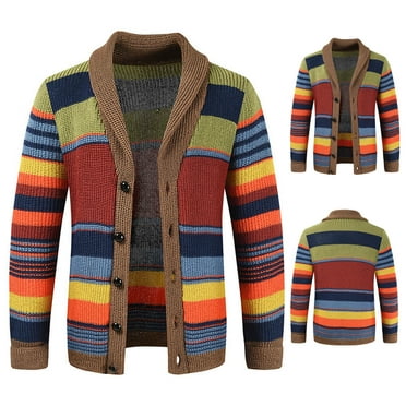 Utoimkio 2023 Men's Shawl Collar Cardigan Sweater Long Sleeve Button Down Knitted Sweaters Slim Fit Color Block Cardigan Sweater Winter Warm Outwear Pullover Tops
