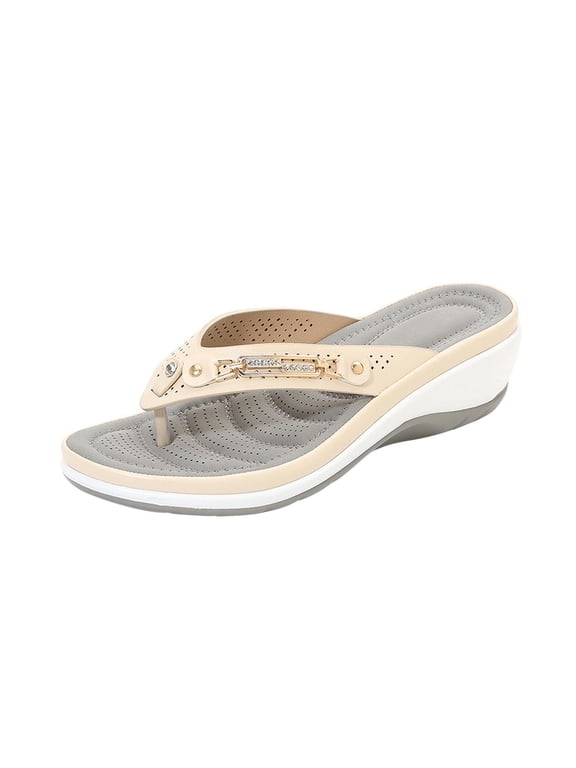 Flip Flops for Women With Comfortable Arch Support Ladies Summer Fashion Platform Sandals Soft Sole For Beach/Indoor Outdoor Size 9.5
