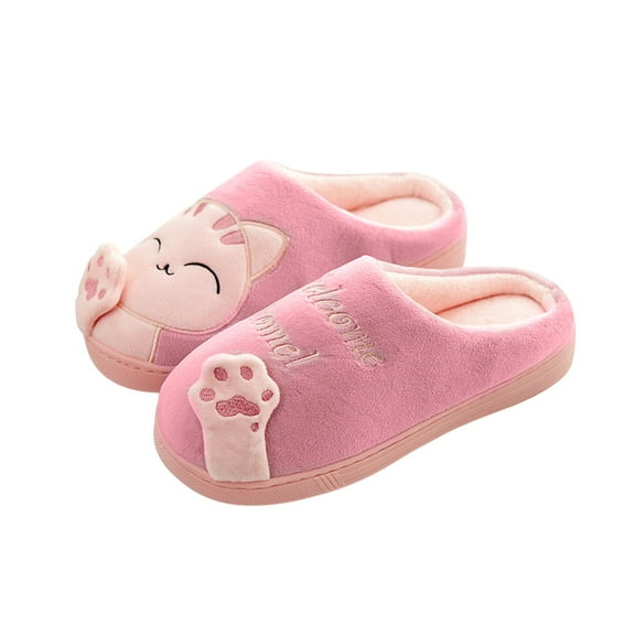 Utoimkio Fuzzy Slippers for Women Cotton Slippers Indoor Winter Couples Home Caicai Cats Warm Plush Non Slip Slippers