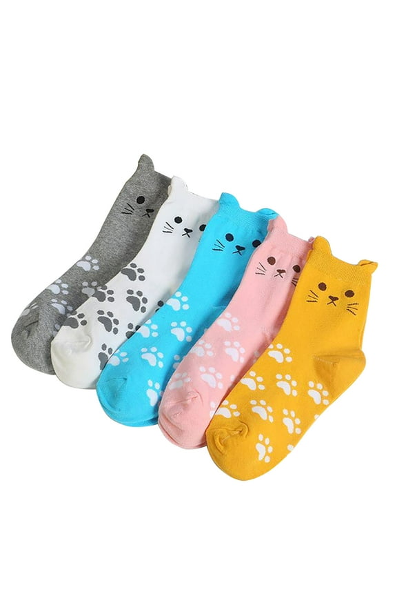 Utoimkio Fuzzy Socks for Women Women's Lovely Animal Printing 5 Pairs Of Casual Cat and Dog Socks