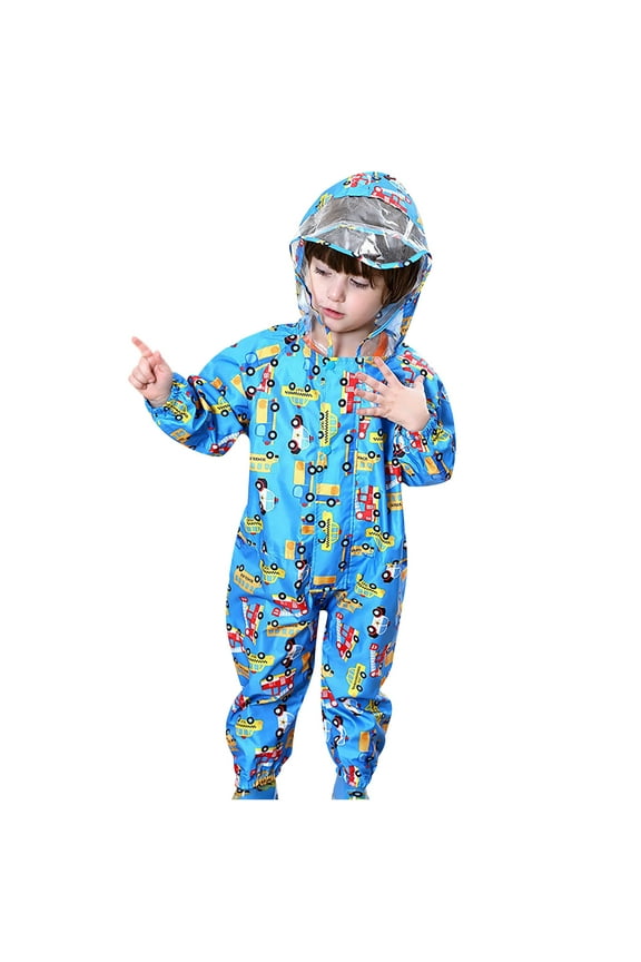 Clearance Kids Toddler Rain Suit for Boys Girls One Piece Hoodie Button Cartoon Waterproof Coverall Rain Jacket