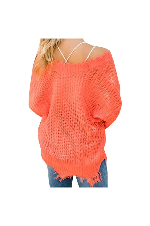 Utoimkio Off Shoulder Tops for Women Long Sleeve Knit Sweaters V Neck Pullover Sweaters Outwear Jumper Tops