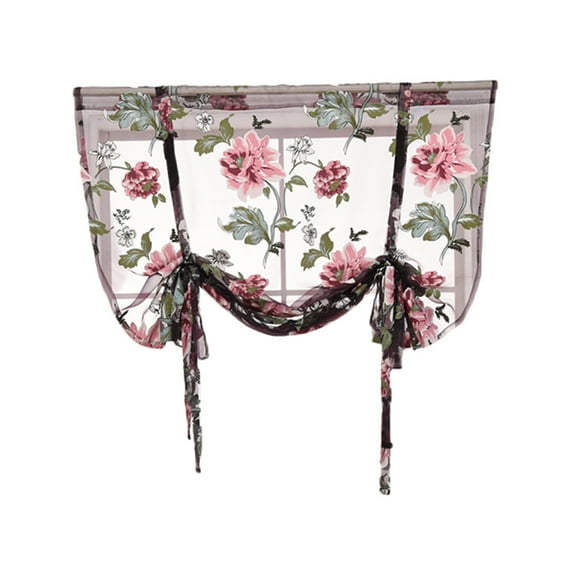 VerPetridure Rod Liftable Kitchen Bathroom Window Roman Curtain Floral Sheer Voile Valances