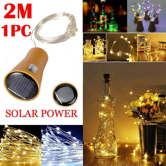VerPetridure Solar Powered Wine Bottle String Lights with Cork,6.5 Ft 20 LED Waterproof Copper Solar String Lights Warm White Fairy Lights for Wedding Christmas,Holiday,Garden,Patio
