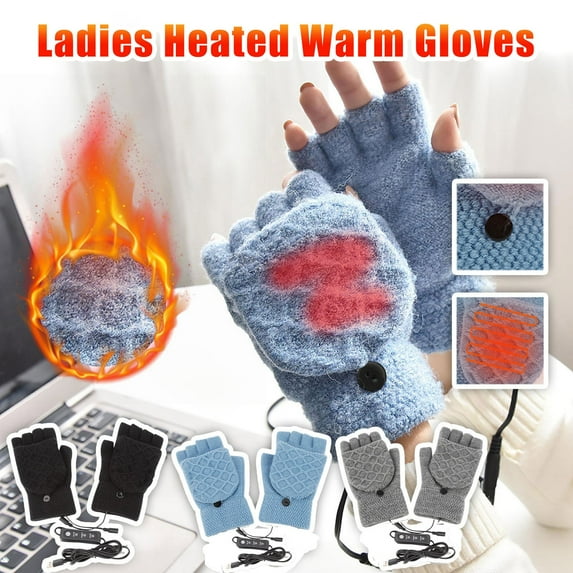 Utoimkio Unisex USB Heated Gloves Winter Full & Half Fingers Warmer Laptop Gloves Winter Three Temp Settings Heated Gloves Mittens for Women Men