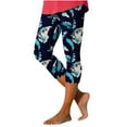 thumbnail image 1 of Utoimkio White Capri Leggings for Women's Summer Casual Elastic Waist Printed Cropped Beach Pants, 1 of 5