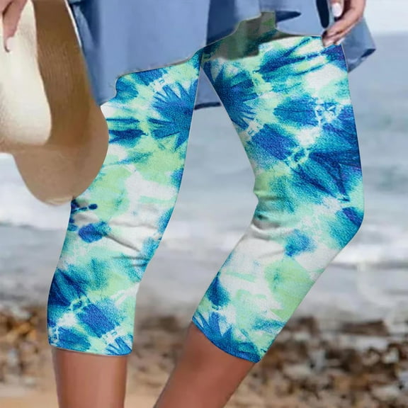 VerPetridure Clearance White Capri Leggings for Womens Athletic Cropped Pants Floral Printing Casual Elastic Waist Beach Pants