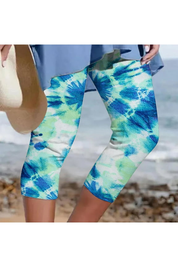 VerPetridure Clearance White Capri Leggings for Womens Athletic Cropped Pants Floral Printing Casual Elastic Waist Beach Pants