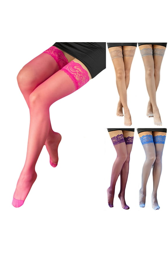 Women閳ユ獨 Sheer Thigh High Stockings Hosiery Nylon Stay Up Pantyhose for Women with Comfort Lace Top Anti-Slip Silicone Elastic Band