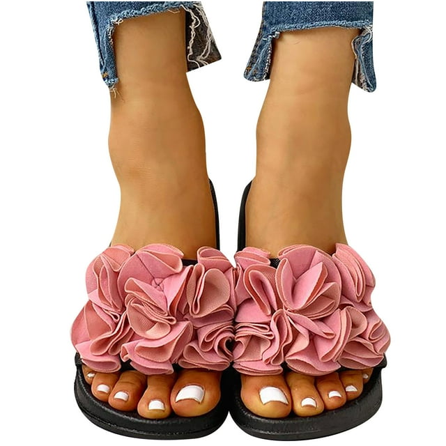 VerPetridure Women's Bow Flat Sandals Slip on Square Open Toe Slide Sandals Size 7