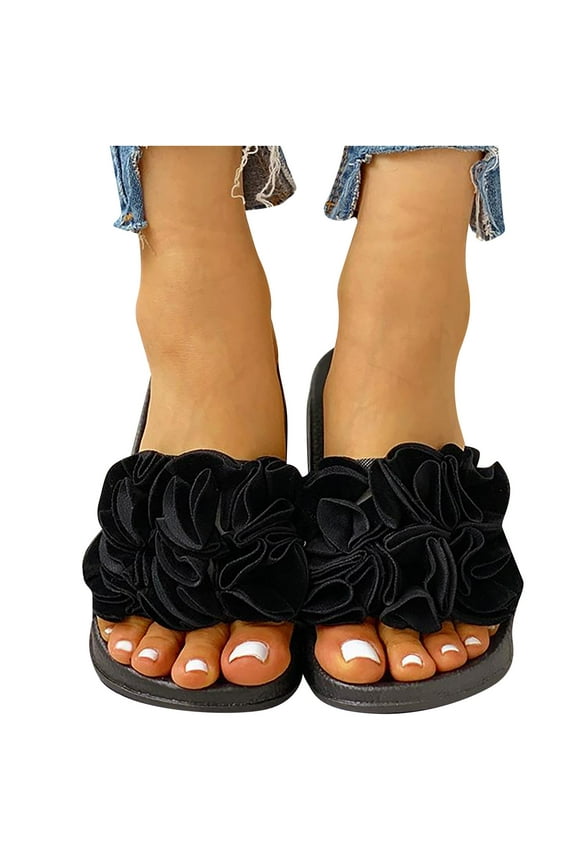 Women's Bow Flat Sandals Slip on Square Open Toe Slide Sandals Size 8