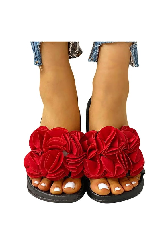 Women's Bow Flat Sandals Slip on Square Open Toe Slide Sandals Size 9