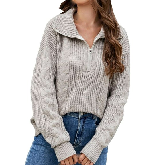 Utoimkio Women's Casual Quarter Zip Pullover Sweatshirts for Women Long Sleeve Loose Solid Sweaters Winter Knitted Sweater Outwear Jumper Tops