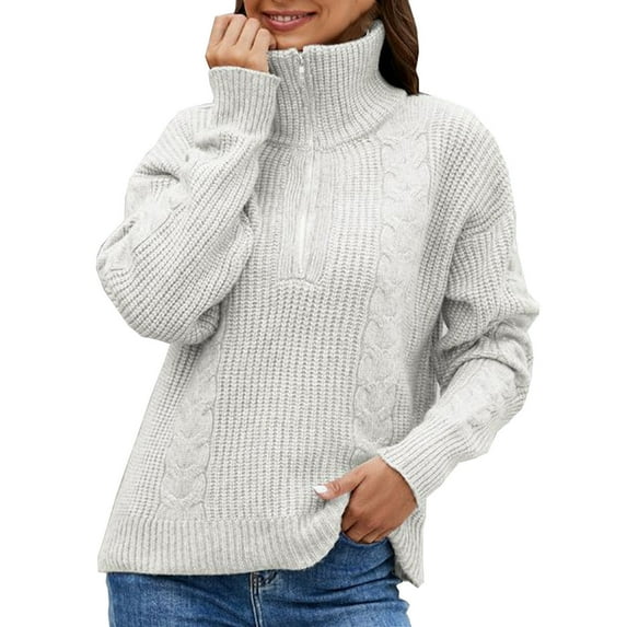 VerPetridure Clearance Women's Casual Quarter Zip Pullover Sweatshirts for Women Long Sleeve Loose Solid Sweaters Winter Knitted Sweater Outwear Jumper Tops