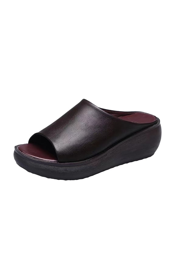 Women's Fish Mouth Platform Wedge Slippers,Lightweight Comfy Open Toe Non-slip Softsole Boho Beach Sandals Size 9.5