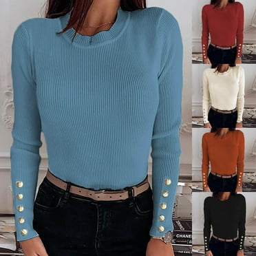 VerPetridure Clearance Women's Long Sleeve Crewneck Sweaters Slim Fit Pullover Sweater Winter Solid Knitted Outwear Jumper Tops