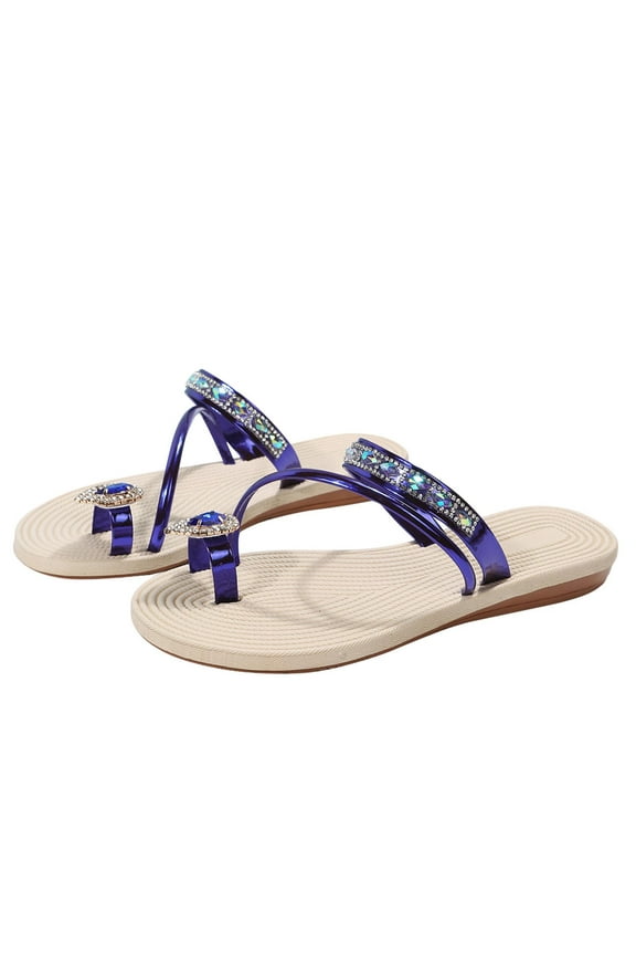 Women's Platform Flip Flops Rhinestone Sandals with Arch Support, Summer Lightweight Beach Cushion Flat Sandals Size 6