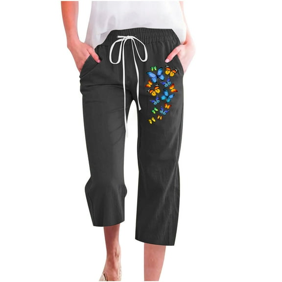 Utoimkio Yoga Pants for Women Fashion Womens Casual Floral Printing Elastic Loose Pants Straight Wide Leg Trousers With Pocket