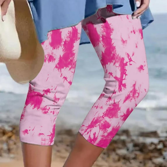 Utoimkio Yoga Pants for Womens Athletic Cropped Pants Floral Printing Casual Elastic Waist Beach Pants