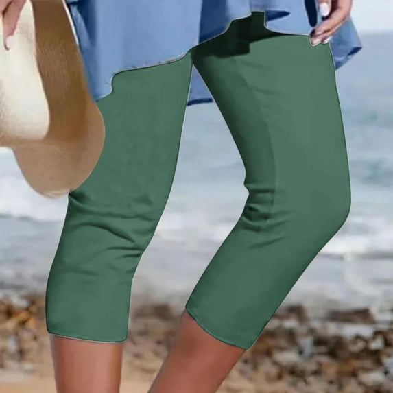 Utoimkio Yoga Pants for Womens Athletic Cropped Pants Solid Color Casual Elastic Waist Beach Pants