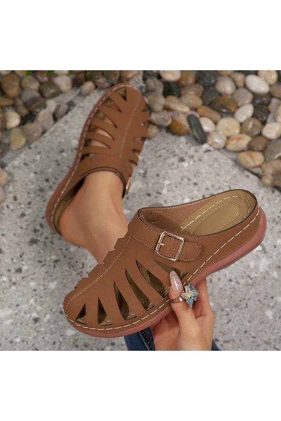 Clogs for Women Mules Shoes, Comfortable Dressy Closed Toe Platform Sandals 2026 Summer Casual Adjustable Slip On Walking Wedges, Brown Size 7