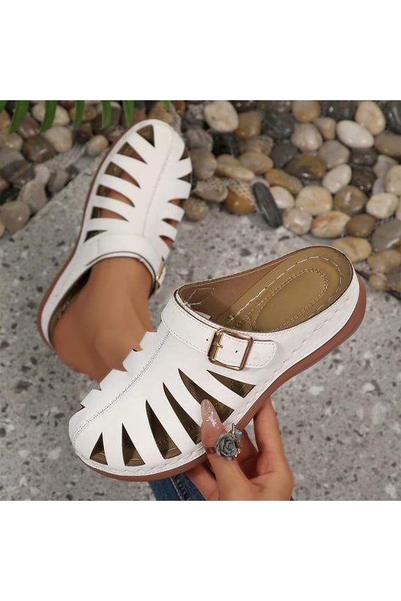 Clogs for Women Mules Shoes, Comfortable Dressy Closed Toe Platform Sandals 2026 Summer Casual Adjustable Slip On Walking Wedges, White Size 6