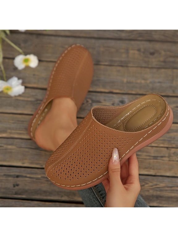 Clogs for Women Mules Shoes, Comfortable Slip On Closed Toe Sandals Summer Casual Walking Platform Slides, Brown Size 6