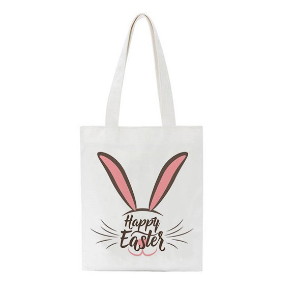 VerPetridure Easter Canvas Bag Easter Bunny Basket Bags for Kids,Canvas Cotton Personalized Candy Basket Rabbit