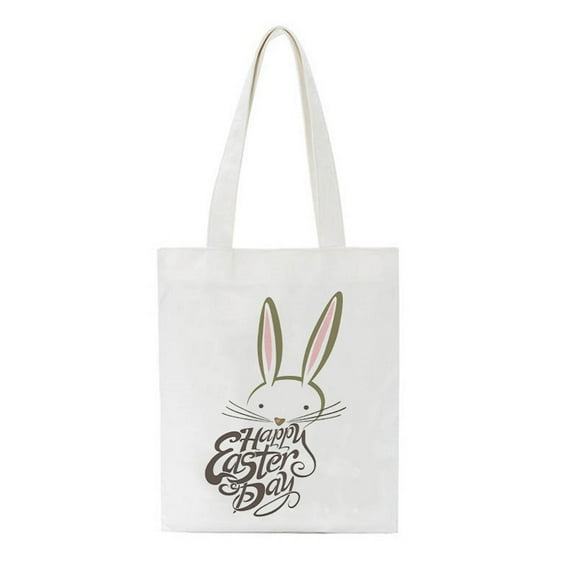 VerPetridure Easter Canvas Bag Easter Bunny Basket Bags for Kids,Canvas Cotton Personalized Candy Basket Rabbit
