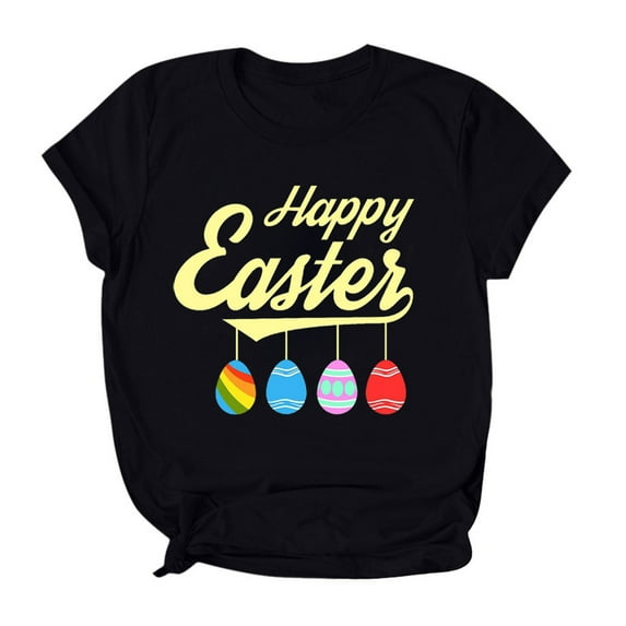 Utoimkio Easter Day Shirts Short Sleeve Printed Tee Tops Bunny T-Shirt Casual Loose Fit Womens Happy Easter Print Short Sleeve Tops Blouse T-Shirt