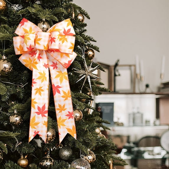 Utoimkio Fall Wreath Bows Thanksgiving Bows Maple Leaves Strips Burlap Bows for Wreaths,Fall Ribbon Bows Tree Topper Bows for Thanksgiving Home Indoor Outdoor Decoration Wreath Party Supplies