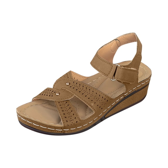 VerPetridure Flat Sandals for Women, Dressy Comfortable Flats Sandals Women Open Toe Ankle Strap Walking Shoes Summer Brown 5.5