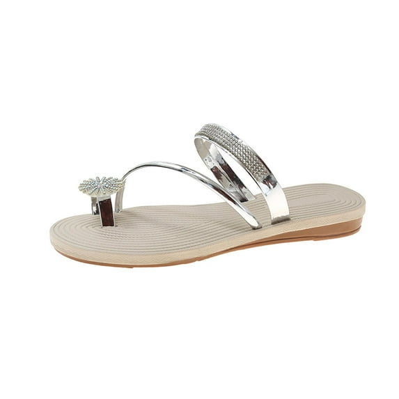 VerPetridure Women's Rhinestone Flat Sandals, Women Flip Flops with Clip Toe Ring Beadeed Rhinestone Crystal Jeweled Sandal Shoes for Summer Beach Oceanside Holiday Outdoor Size 9