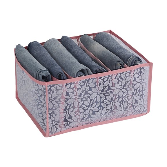 VerPetridure Foldable Printed Mesh Underwear Shirt Leggings Jeans Sub-Drawer Storage Box Large 6 Grid Pink Foldable Printed Mesh Underwear Shirt Leggings Jeans Drawer Storage Box