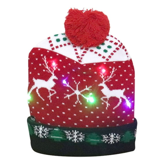 VerPetridure Glowing Christmas Knitted Hat Double Deer LED Light-up Christmas Hats Santa Hat Lights Flashing Cap