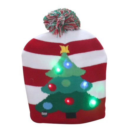 VerPetridure Glowing Christmas Knitted Hat Tree LED Light-up Christmas Hats Santa Hat Lights Flashing Cap