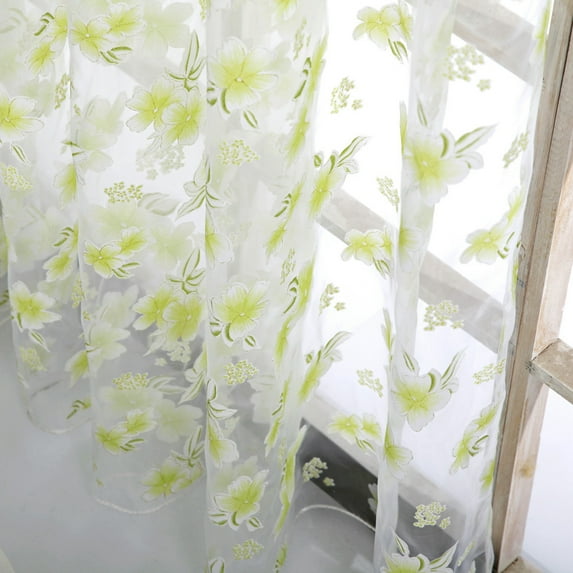 VerPetridure Green Leaf Pastel Flower Curtain Green Flower Sheer Curtain Tulle Window Treatment Voile Drape Valance 1 Panel Fabric