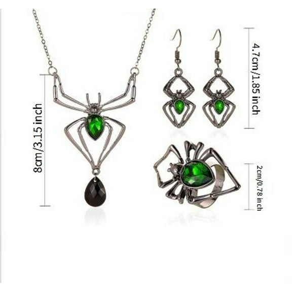VerPetridure Halloween Jewelry Exaggerated Three-piece Spider Necklace Earrings Ring Set Of Accessories