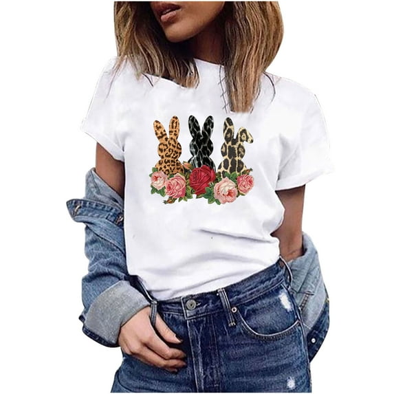 Utoimkio Happy Easter T-Shirt Bunny Shirt for Women Short Sleeve Tee Tops Summer T Shirts Classic-Fit Fashion Women's Short Sleeve Summer Print Casual Top Pullover T-Shirt