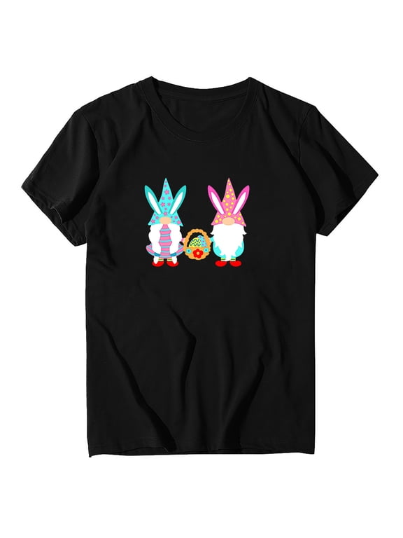 Happy Easter T-Shirt Bunny Tshirts for Women Short Sleeve Tops Summer Shirts Plus Size Women Print Plus Size Crew Neck T-Shirts Print Short Sleeve Graphic Tee Tops
