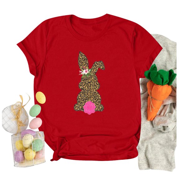 Utoimkio Happy Easter T-Shirt Bunny Tshirts for Women Short Sleeve Tops Summer Shirts Plus Size Womens Easter's Day Letter Print Short Sleeve Tops Blouse T-Shirt