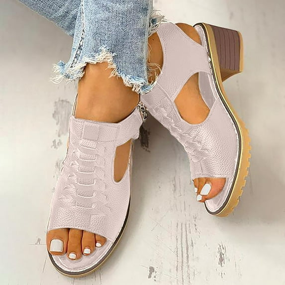 VerPetridure High-heeled Sandals for Women Solid Hollow Out Mid Heel Casual Vacation Open Toe Beach Sandals